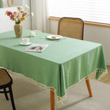 1 x RAW Customer Returns meioro Solid Color Tassel Tablecloth Rectangular Tablecloth Cotton Linen Tablecloth Suitable for Home Kitchen Decoration, Various Sizes Green, 140 220 cm  - RRP €29.23