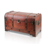 1 x RAW Customer Returns Brynnberg treasure chest 30x20x15cm Large treasure chest flat, brown decorated with rivets and leather straps, with lid, with lock, pirate chest lockable, wooden storage box Flanders  - RRP €49.98