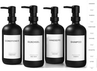 1 x RAW Customer Returns GMISUN shampoo bottles for filling, 4 pieces 500 ml shower gel and shampoo dispensers for shower, glass soap dispenser shower black matt, stylish shower dispenser for bathroom, modern shower gel dispenser for shower - RRP €21.99