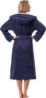 1 x RAW Customer Returns Morgenstern ladies bathrobe cotton with hood in blue sauna bathrobe women calf-length housecoat cotton size XL Leonie - RRP €60.46