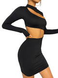 1 x RAW Customer Returns GORGLITTER Women s Cut Outs Mini Dress Bodycon Party Dress Stand-Up Collar Pencil Dress Figure-hugging Dresses Black S - RRP €31.25