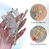 1 x RAW Customer Returns MJARTORIA Flower Hair Clip Large Metal Rhinestone Butterfly Hair Clip Women with Pearls Non-Slip Hair Accessories Clips for Thin Hair Thick Hair Accessories Wave Gold Silver 2 Pieces  - RRP €9.06