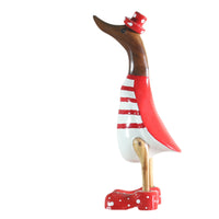 1 x RAW Customer Returns ART-CRAFT wooden duck running duck garden decoration figure made of bamboo root and teak wood ringed red hand-painted 25cm high - RRP €29.99