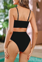 1 x RAW Customer Returns Viottiset Women s Two Piece Bandeau Top Bikini Set High Waist Swimsuit Removable Straps Push Up Padded Black L - RRP €39.99