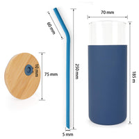 1 x RAW Customer Returns ANOTION Tumbler with drinking straw and lid, drinking bottle glass water bottle with silicone cover with bamboo lid - 450 ML - pink blue - 2 sets - RRP €20.16