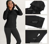 1 x RAW Customer Returns icyzone women s sports jacket, running jacket, full zip training jacket with hood, fitness hoodie, long-sleeved shirt in winter S, black  - RRP €32.45