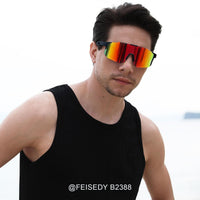 1 x RAW Customer Returns FEISEDY Sports Sunglasses Men Women Cycling Glasses Mirrored Sports Glasses for MTB Road Bike Cycling Biking Running Enduro with UV400 Protection B2388 - RRP €23.28