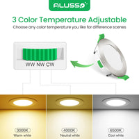 1 x RAW Customer Returns ALUSSO LED recessed spotlights 230V dimmable, 68mm 4W LED spots flat LED recessed lights, recessed spots, warm white 3000K, neutral white 4000K, cold white 6500K, IP44 ceiling spots for bathroom, kitchen, set of 12 - RRP €74.99