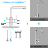 1 x RAW Customer Returns DAYONE 3-way kitchen faucet, 3 in 1 mixer tap for water filter, 360 rotatable kitchen faucet, drinking water tap with 2 levers, three-way kitchen faucet made of SUS304 stainless steel, brushed nickel - RRP €56.38