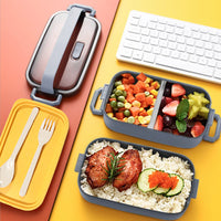 1 x RAW Customer Returns Haoh Lunch Box Kit - 1600 ml 2 Layers Lunch Box with Cutlery Lunch Box Bag, Bento Box Microwave for Picnic School Office Adults Children Grey  - RRP €36.99