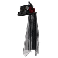 1 x RAW Customer Returns Unisex Steampunk Top Hat with Goggles Gothic Victorian Lace Veil Feather Top Hat for Adults 61cm 24.02 Inches, Black  - RRP €31.99