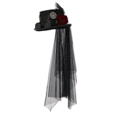 1 x RAW Customer Returns Unisex Steampunk Top Hat with Goggles Gothic Victorian Lace Veil Feather Top Hat for Adults 61cm 24.02 Inches, Black  - RRP €31.99