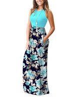 1 x RAW Customer Returns AUSELILY Women s Summer Sleeveless Loose Maxi Dress Casual Long Dress with Pockets L,Light Blue Green Flower  - RRP €34.99