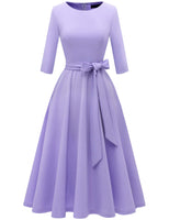 1 x RAW Customer Returns DRESSTELLS women s dress festive knee-length registry office cocktail dress long-sleeved festive party dress with belt retro pleated skirt knee-length midi-length lavender XS - RRP €41.76