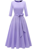 1 x RAW Customer Returns DRESSTELLS women s cocktail dress confirmation dresses festive party dresses midi-length cocktail dress evening dress with belt retro long-sleeved pleated skirt lavender 2XL - RRP €48.99