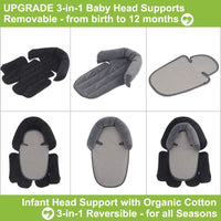 3 x RAW Customer Returns INFANZIA 3-in-1 Baby Seat Reducer Universal for all Strollers, Newborn Cotton Insert and Headrest for Baby Carrier and Car Seats, Breathable, 49x35cm, Black - RRP €69.54