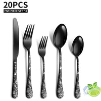 1 x RAW Customer Returns Jxkgenix Cutlery Stainless Steel Set for 4 People, Cutlery Set Including Knife, Fork, Spoon, Cutlery Mirror Polished Dishwasher Safe Camping Cutlery Set 20 Pieces Black  - RRP €31.99