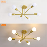 1 x RAW Customer Returns Comely Industrial Ceiling Lamp, Retro Ceiling Lamp 6-Light E27 Chandelier Made of Golden Iron, Sputnik Ceiling Light Vintage for Bedroom Living Room Kitchen, Without Bulb - RRP €35.99