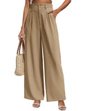 1 x RAW Customer Returns Yuson Girl Wide Pants Women Loose Palazzo Pants High Waist Fabric Pants Casual Straight Leg Pants Solid Color Pants Wide Leg Long Elegant Leisure Suit Pants Women with Pocket Khaki, S  - RRP €28.5