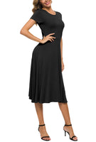 1 x RAW Customer Returns EXCHIC Women s Casual Round Neck A-Line Short Sleeve Midi Dress Summer Stretchy Knee Length Casual Dresses XXL, Black  - RRP €32.88