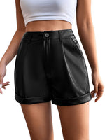 1 x RAW Customer Returns GORGLITTER Women s PU Leather Shorts Short Trousers PU Leather Look Faux Leather Trousers Night Club Short with Pockets Black L - RRP €31.25