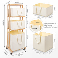 1 x RAW Customer Returns Yorbay Bamboo Laundry Hamper with Wheel, 3 Removable Baskets, Dirty Clothes Hamper, Bathroom Bedroom Storage Rack, Mobile, 121x34x42cm, Beige - RRP €68.84