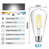 1 x RAW Customer Returns LED bulb E27 ST64, vintage bulb, 12 W, 6500 K, cool white, Extrastar Retro, Edison light bulb, vintage, antique, 1521 lm, equivalent to 120 W, 4 pieces - RRP €20.4