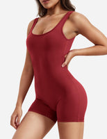 1 x RAW Customer Returns ZAAYO Women Workout Jumpsuits Shorts Sexy Backless Gym Bodycon Scrunch Butt Yoga Bodycon One Piece Full Body Suit Stretch Elegant Jumpsuits Wine Red Medium - RRP €37.3