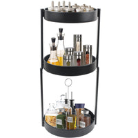 1 x Brand New MaxEarn Double Layer Rotating Spice Rack, Black 25cm Round 2 Tier Turntable Organizer with Mounting Accessories, Removable Multifunctional Rotating Storage Rack for Kitchen, Bathroom, Living Room - RRP €18.14