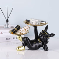 1 x RAW Customer Returns suruim French Bulldog Tray Decoration Statue, Dog Sculpture, Dog Decorative Figure Storage Tray Statue With Tray Black -2  - RRP €36.05