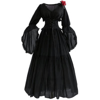 1 x RAW Customer Returns Fiamll Corset Dress Women Renaissance Dresses Smocked Waist Ruffles V Neck with Lacing Medieval Cottagecore Dress XXL 3XL - RRP €50.41