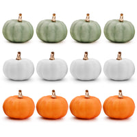 4 x Brand New GLAITC Artificial Pumpkins, 12 Pieces Assorted Pumpkins Orange White Green Pumpkins Fall Harvest Mini Pumpkins Fake Pumpkins for Halloween Thanksgiving Fireplace Wedding Table Decorations - RRP €48.4