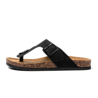 1 x RAW Customer Returns JOMIX Summer Sandals Men s Faux Leather Toe Separator Soft Cork Footbed Slippers Flat Flip Flops Beach Shoes Sea Beach Outdoor Black, 42 EU  - RRP €29.2