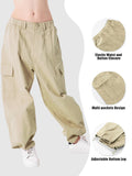 1 x RAW Customer Returns Rolanko girls cargo pants, cotton baggy pants with elastic waist and multiple pockets for children aged 6-15 years, beige, size 140 - RRP €32.1