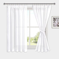 1 x RAW Customer Returns DWCN Voile curtains with ruffle tape, linen look, 2 pieces, semi-transparent curtains for living room, transparent curtains, short, white, 145 x 140 cm height x width  - RRP €20.16