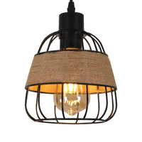 1 x RAW Customer Returns Pendant light vintage industrial, hanging lamp black made of iron cage and hemp rope, 1-flame E27 pendant light dining table retro, geometric design hanging light for kitchen, living room bedroom - RRP €22.06