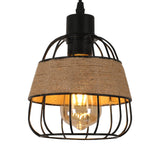 1 x RAW Customer Returns Pendant light vintage industrial, hanging lamp black made of iron cage and hemp rope, 1-flame E27 pendant light dining table retro, geometric design hanging light for kitchen, living room bedroom - RRP €22.06