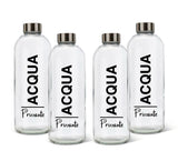 1 x RAW Customer Returns BrandPrint Eos Glass Bottle 1Lt Model, with Screw Cap. Set of 4 bottles. Caps, SILVER color Included. 4 units screen printed with the wording Frizzante  - RRP €57.54