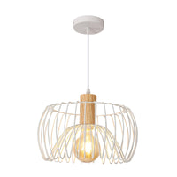 1 x RAW Customer Returns Tealight Vintage Pendant Chandelier, Metal and Wood Ceiling Lamp, E27 Modern Pendant Lamp Ceiling Light for Bedroom Living Room Kitchen, White - RRP €49.57