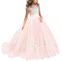 1 x RAW Customer Returns TTYAOVO Girls Floor Length Lace Princess Dress Girls Party Wedding Bridesmaid Dress Layered Puffy Tulle Dresses Size 150 10-11 Years 406 Pink - RRP €41.98