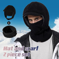 1 x Brand New WTACTFUL Winter Hat with Small Brim Ear Warmer and Double Layer Thermal Neck Warmer Scarf Set Warm Beanie Face Mask for Men Women Skiing Snowboarding Black Set - RRP €27.6