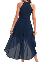 1 x RAW Customer Returns Laorchid women s formal dress evening dress sleeveless ladies elegant cocktail dress summer dress lace dress chiffon dress bridesmaid dresses knee-length a line wedding halter neck navy blue L - RRP €57.47