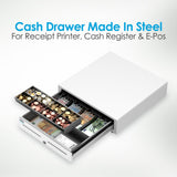 1 x RAW Customer Returns POS VALLEY - Iron Drawer Money Box for RT Fiscal Printer and Cash Register. Internal 4 Banknotes 8 Coins euro - White, Automatic, Steel Structure - 41x41x11cm - RRP €84.5