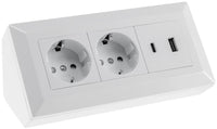 1 x RAW Customer Returns Corner socket surface mounting Schuko, for kitchen, office, workshop. Power strip ideal for kitchen worktop, surface-mounted socket or under-counter socket - without cable 2 Schuko, USB A C, white  - RRP €37.99