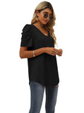 1 x RAW Customer Returns Aokosor T-Shirt Women Puff Sleeve V-Neck Shirt Elegant Blouse Top Casual Basic Tops Summer Tops Black M - RRP €15.12