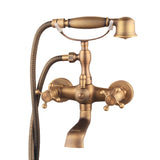 1 x RAW Customer Returns hiendure Wall Mount Two Handles Bathtub Faucet with Hand Shower Antique Brass Finish - RRP €80.66