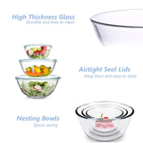 1 x RAW Customer Returns WhiteRhino glass mixing bowl with lid, set of 3 4.2L, 2.5L, 1L , large round salad bowls for the kitchen, salad bowl with lid, cooking, baking, preparing, dishwasher safe - RRP €42.29