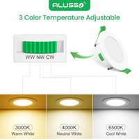 1 x RAW Customer Returns ALUSSO LED Recessed Spotlight Extra Flat, 4W 310LM Dimmable IP44 Waterproof Bathroom Spotlight, Warm White 3000K Neutral White 4000K Cool White 6500K, Hole 55-68mm, AC220-240V, Pack of 12 - RRP €74.99