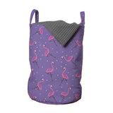 1 x RAW Customer Returns ABAKUHAUS Flamingo Laundry Bag, Dots Birds Kids Girls, Laundry Hamper with Handles Drawstring Closure for Laundromats, 13 Wide x 19 Tall, Light Blue Violet - RRP €17.09