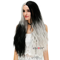 1 x RAW Customer Returns Women s Long Black Silver Gray Wig, ATAYOU Half Black Half Silver Gray Synthetic Wig for Carnival Carnival Holloween Costume Women - RRP €28.22